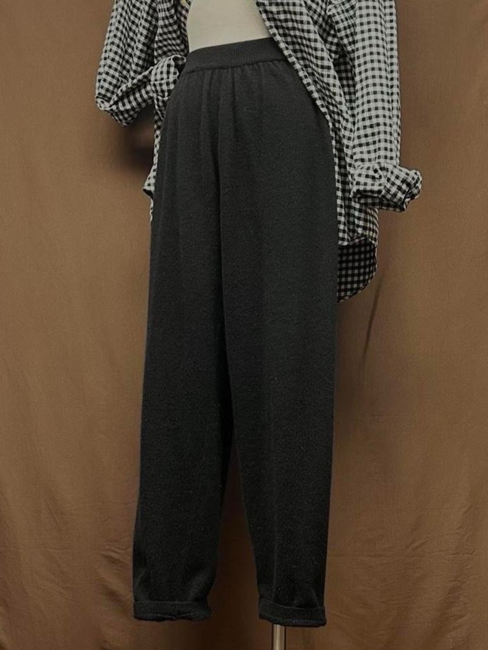 Wide-leg angora knit trouser high rise